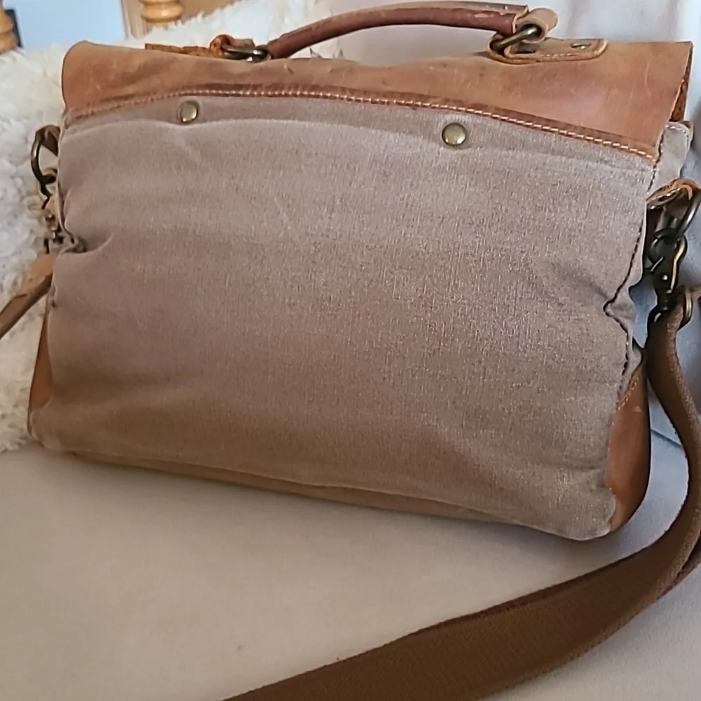 Brown Canvas and Leather Messenger Bag